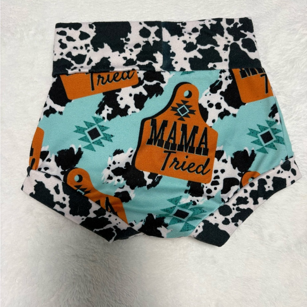 Boutique Mama Tried Bummies & Bow Set 0-3M Cow Print Western EUC - Picture 3 of 4